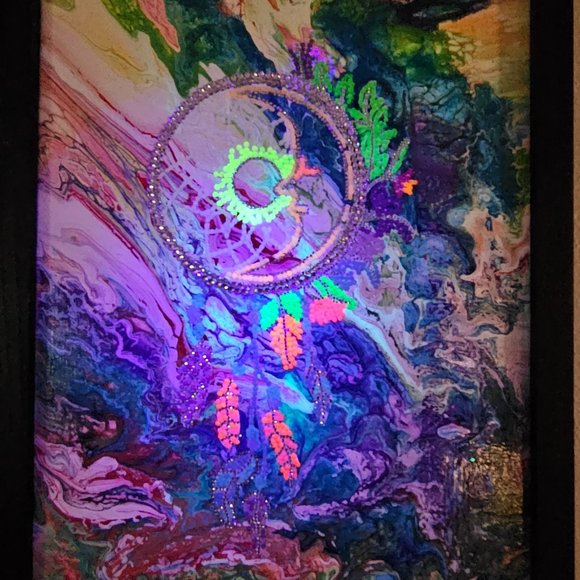 Dream Catcher acrylic painting on Canvas 11x14 - glow in the dark/black light - Picture 4 of 4